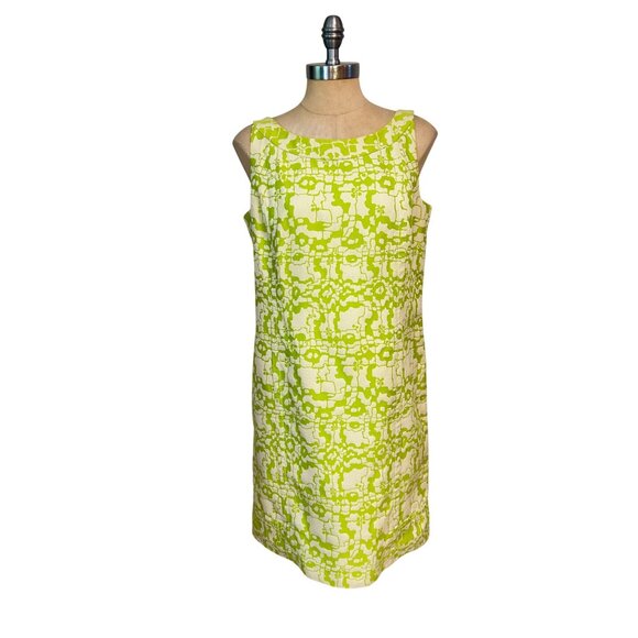 St. John SoCa Lime Green Print Dress Pockets Women's Size 8 - Picture 1 of 5